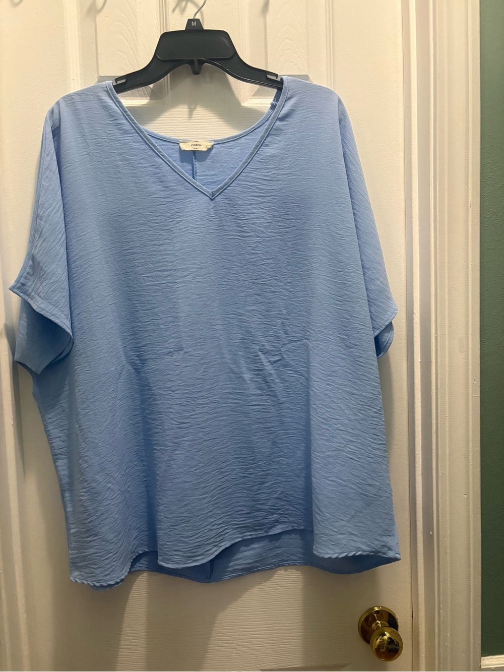 entro Sky Blue V-Neck Short Sleeve Blouse